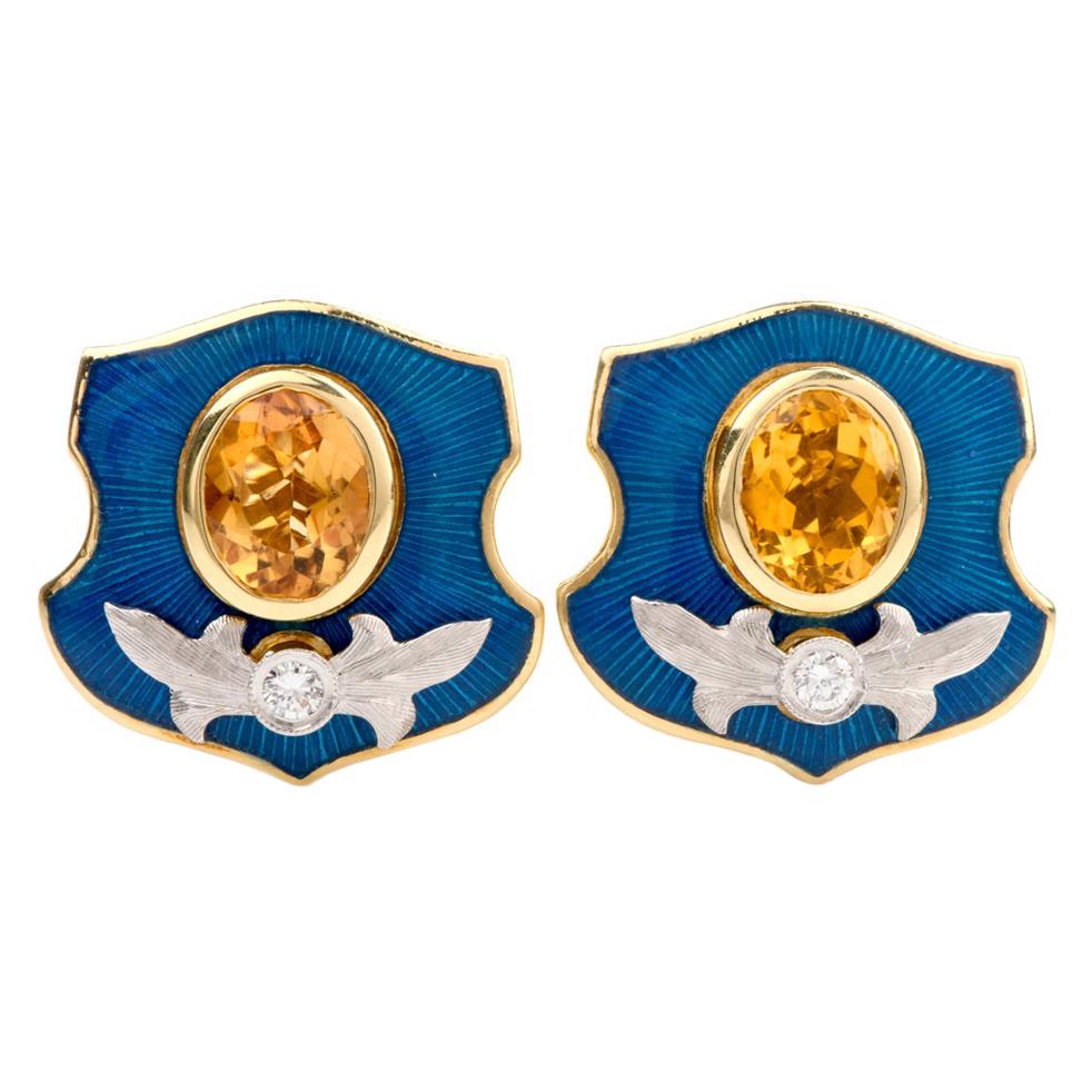 Mitchell Peck Citrine Diamond 18 Karat Gold Platinum Starburst Clip-On Earrings