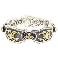 Mitchell Peck Sterling and Gold Shield Style Bracelet with Onyx and Citrine