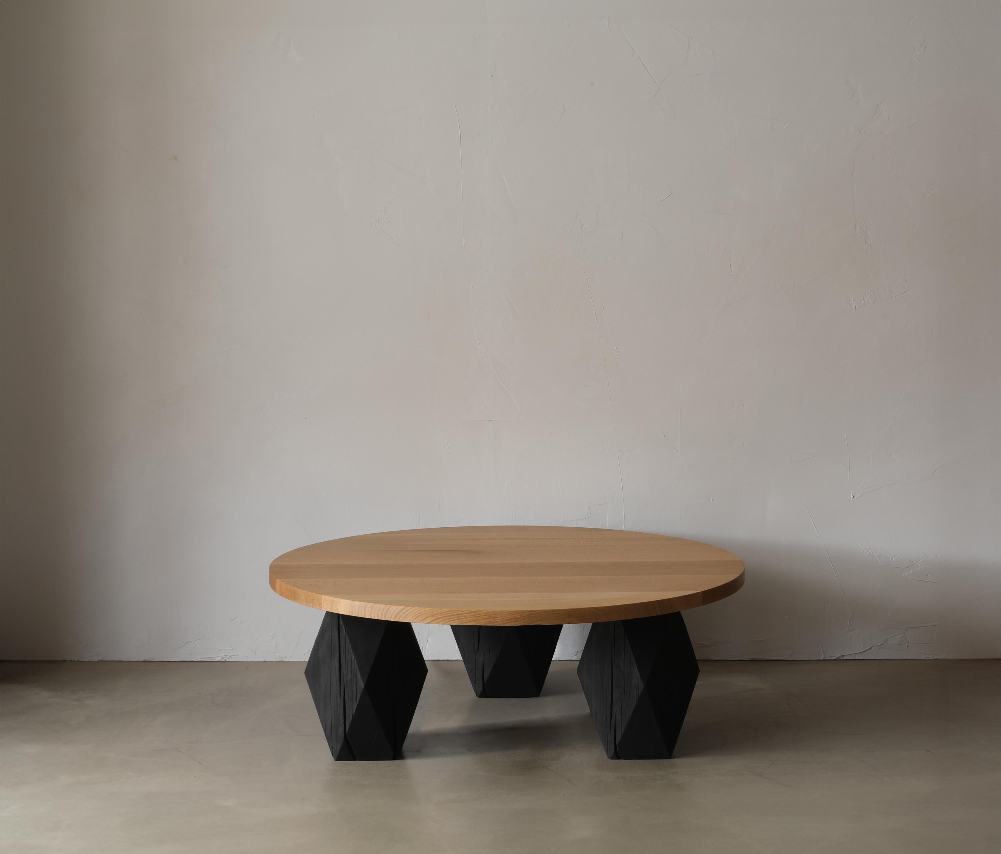 The Miter Coffee Table is 42” in diameter and 16” tall. The default top is rift-sawn white oak and the bases are solid white oak. Materials, finishes, and sizes may be optioned out at additional cost.

The MITER Collection – a sustainable
