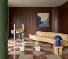 Miter Side Table in Butter Yellow Acrylic by Mock Studio, Modern Design, USA