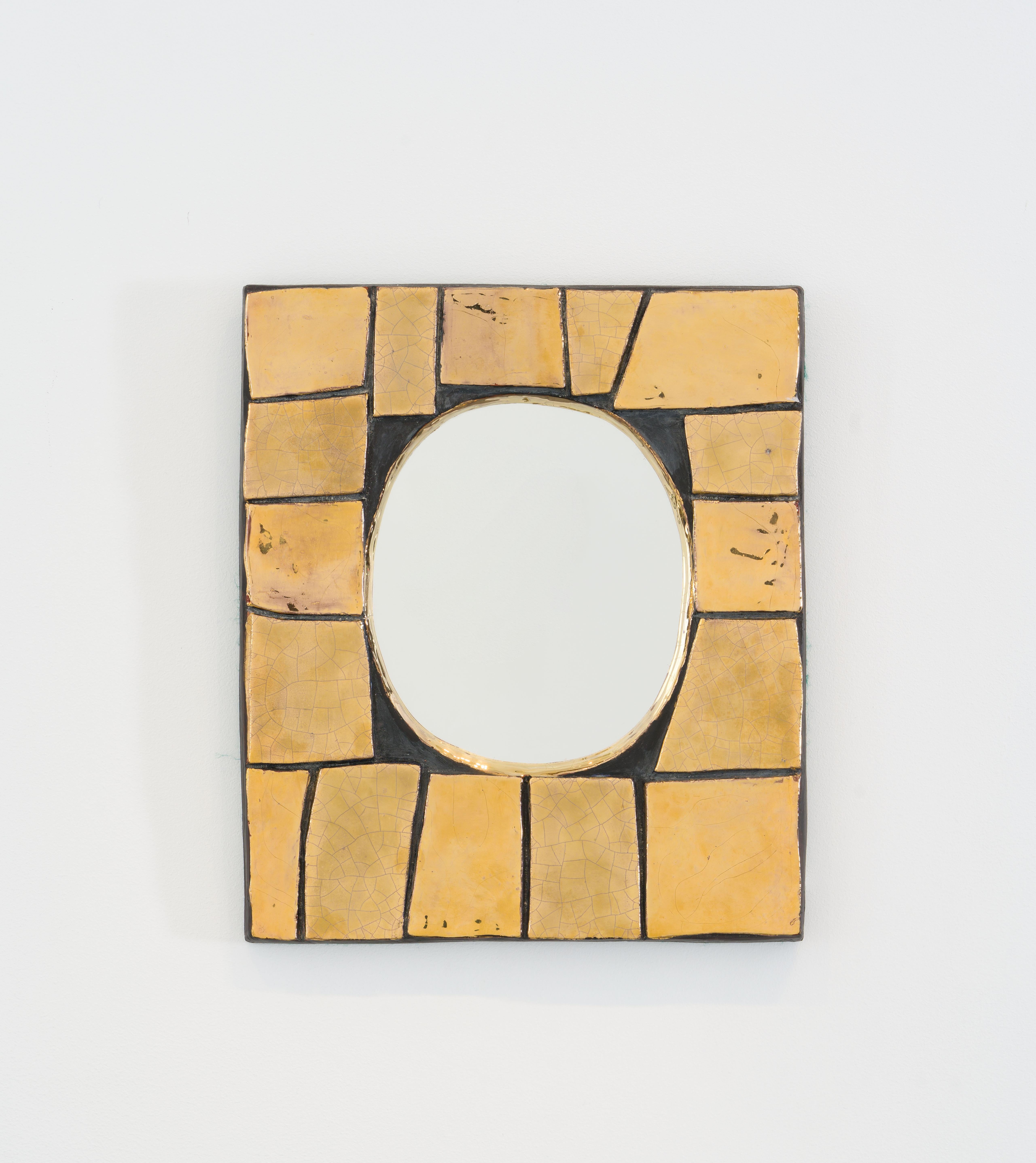 Specchio in ceramica dorata "Cuzco" di Mithé Espelt, Francia, 1970 ca.