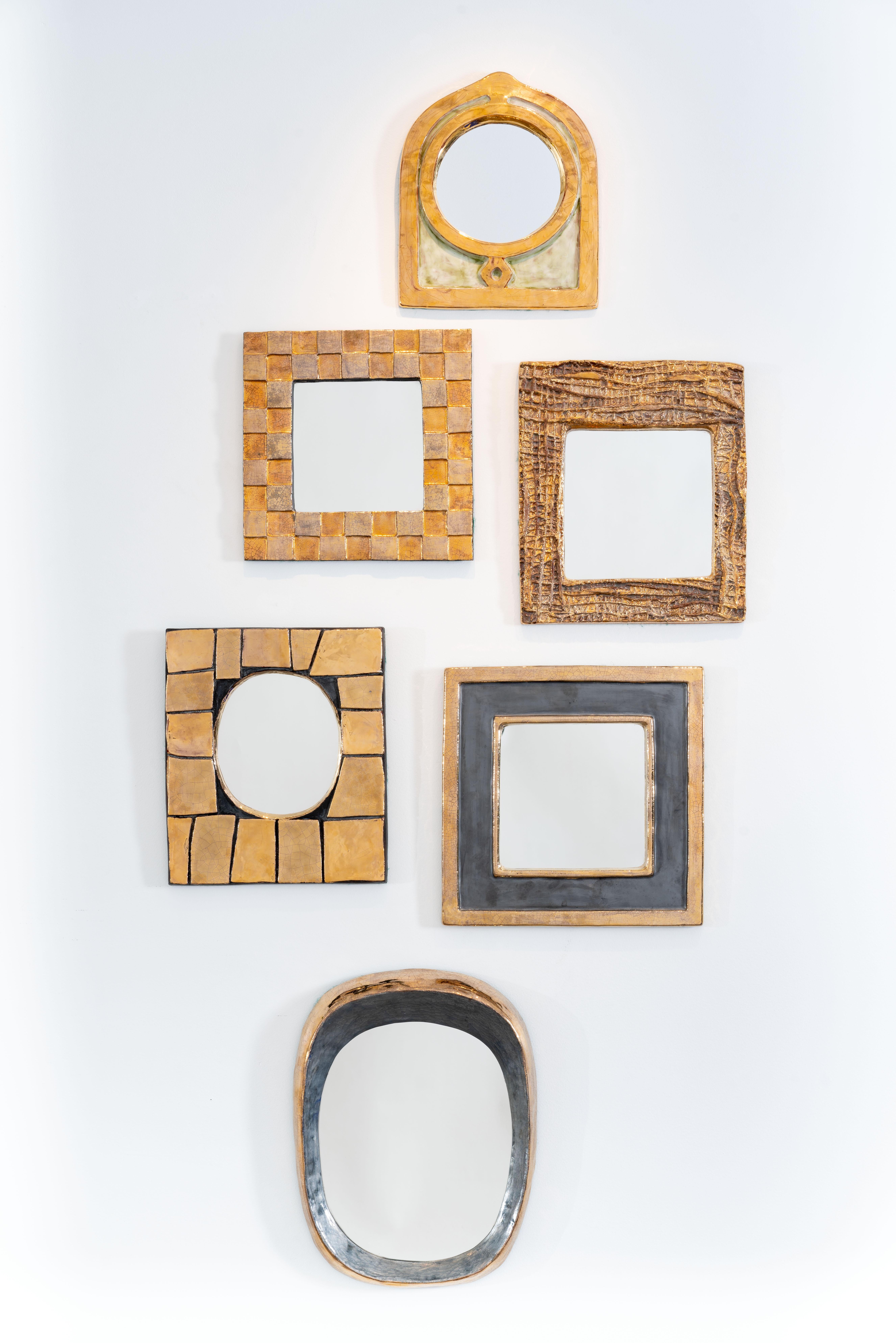 Mithé Espelt Gilded Ceramic Mirror “Cuzco”, France, ca. 1970 For Sale 1