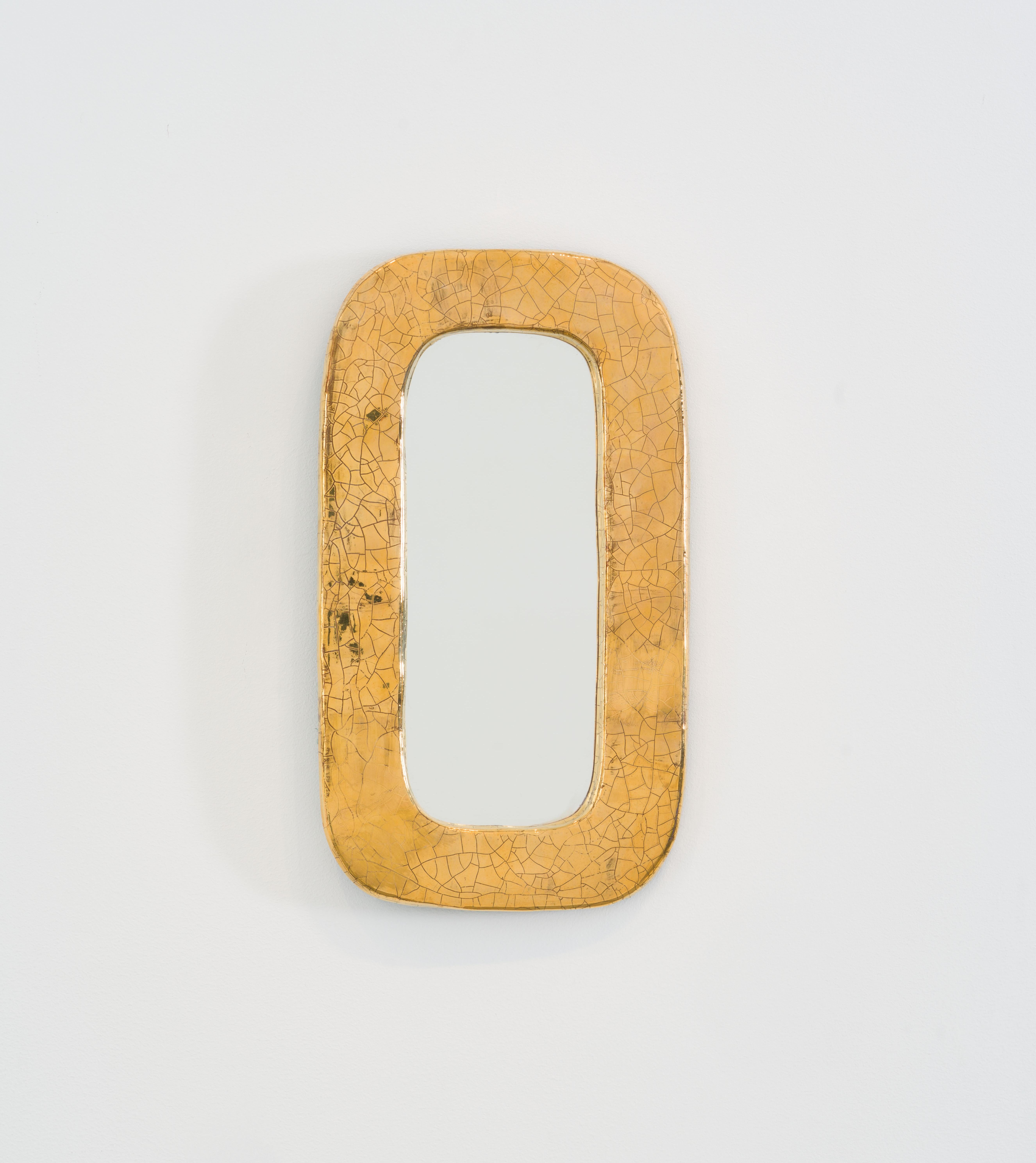 Mithé Espelt Oblong Mirror in Embossed Earthenware with Crackled Gold, France