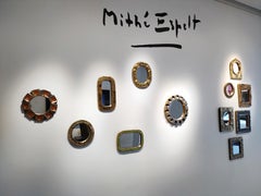 Miroir oblong en céramique dorée et verre vert par Mithé Espelt, France, années 1950