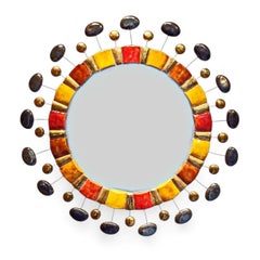 Rare 80s Model Mirror Planète Glazed Ceramic with Gold Firing