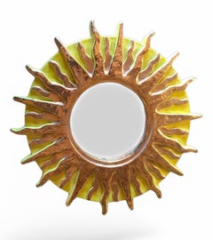 Rare Big Wall Mirror Mithe Espelt FEU Kiln-fired Gold French Ceramist