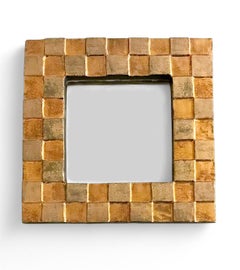 Raro Espejo de Pared de Mithé Espelt Ceramista Francesa Barro Esmaltado y Oro