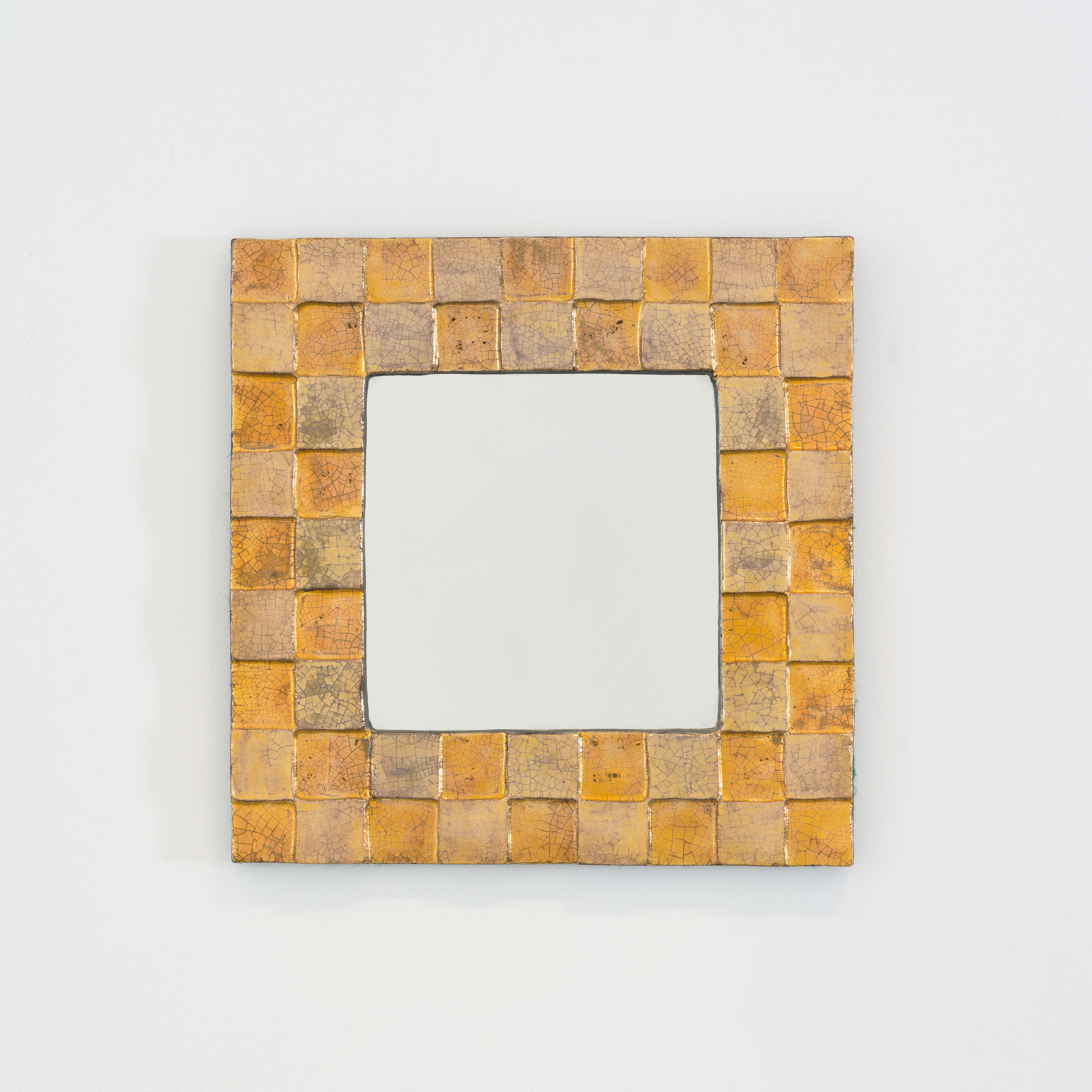 Rare Wall Mirror by Mithé Espelt French Ceramist Glazed Earthenware and Gold
