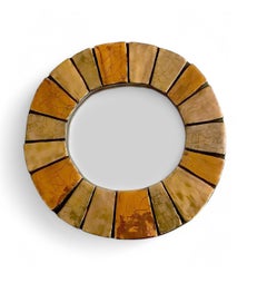 Wall Mirror Oval Shape Mithé Espelt French Ceramist Crackled Gold Earthenware