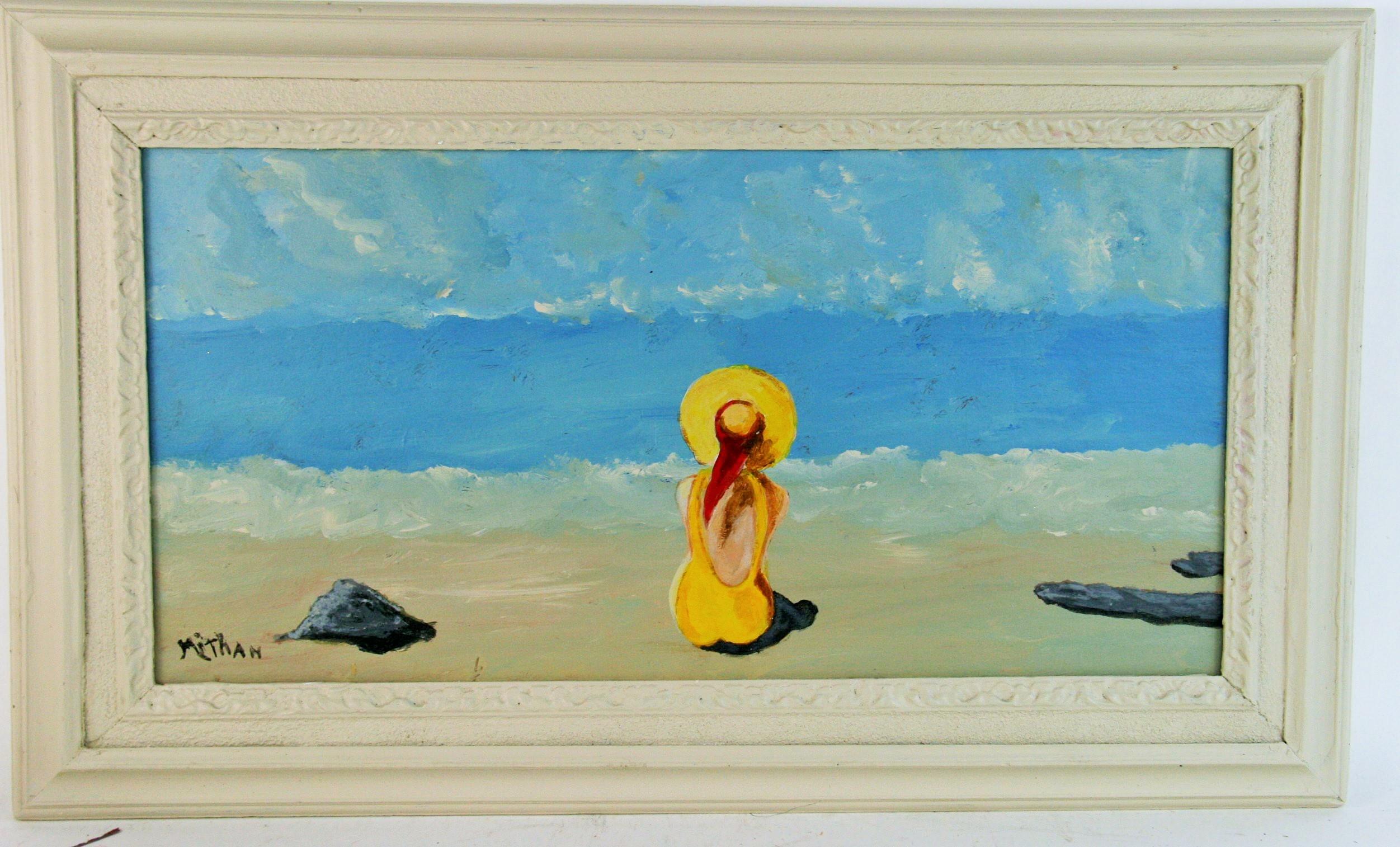 Mithan Landscape Painting - Young Woman Sunning in the Hamptons on Copper Beach  Summer Beach Scene