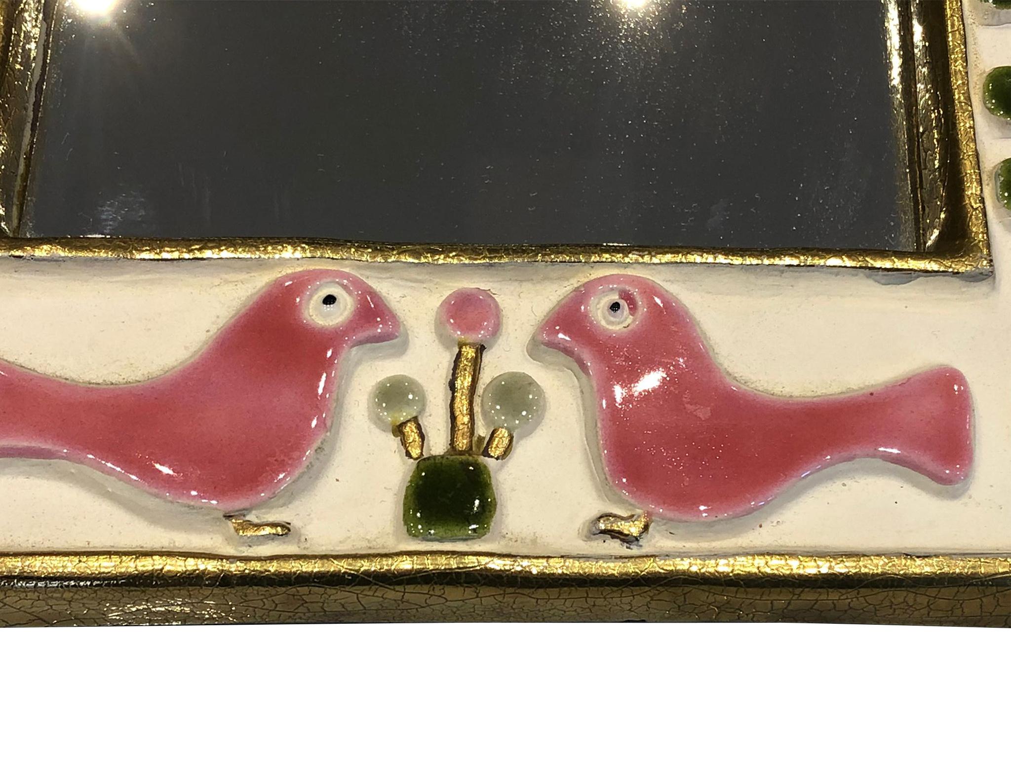 French Mithé Espelt, Bird Mirror, Ceramic, circa 1960, France