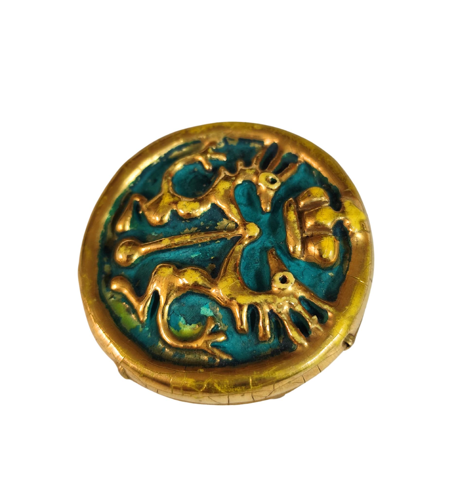 Broche en céramique bleue et or Mithe Espelt 1950 Bon état - En vente à Milano, IT