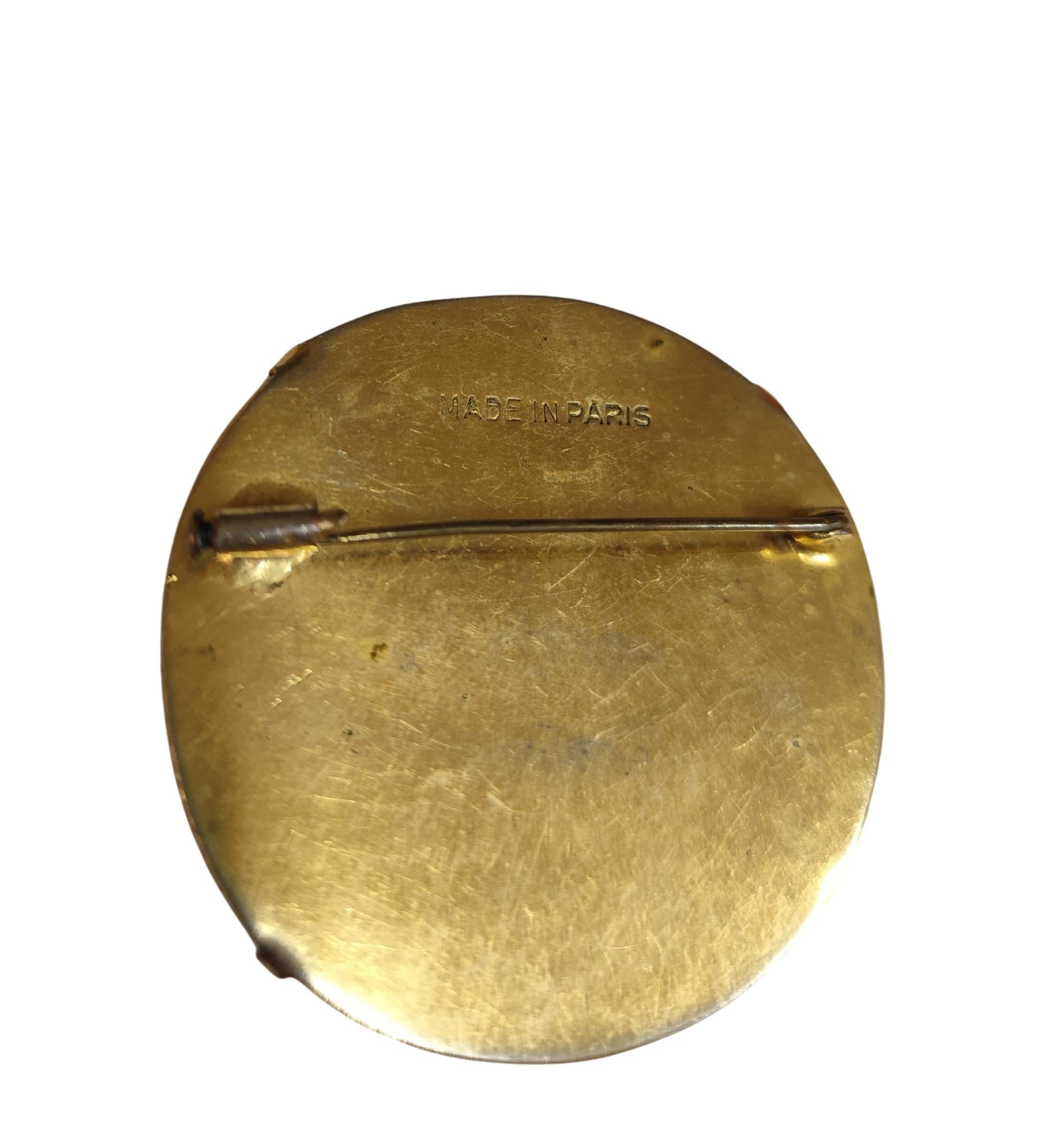 Broche en céramique bleue et or Mithe Espelt 1950 Unisexe en vente