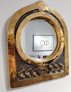 Mithé Espelt Arche #2 Wall Mirror, Crackled Gold, France, circa 1965