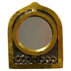 Mithé Espelt Arche #2 Wall Mirror, Crackled Gold, France, circa 1965