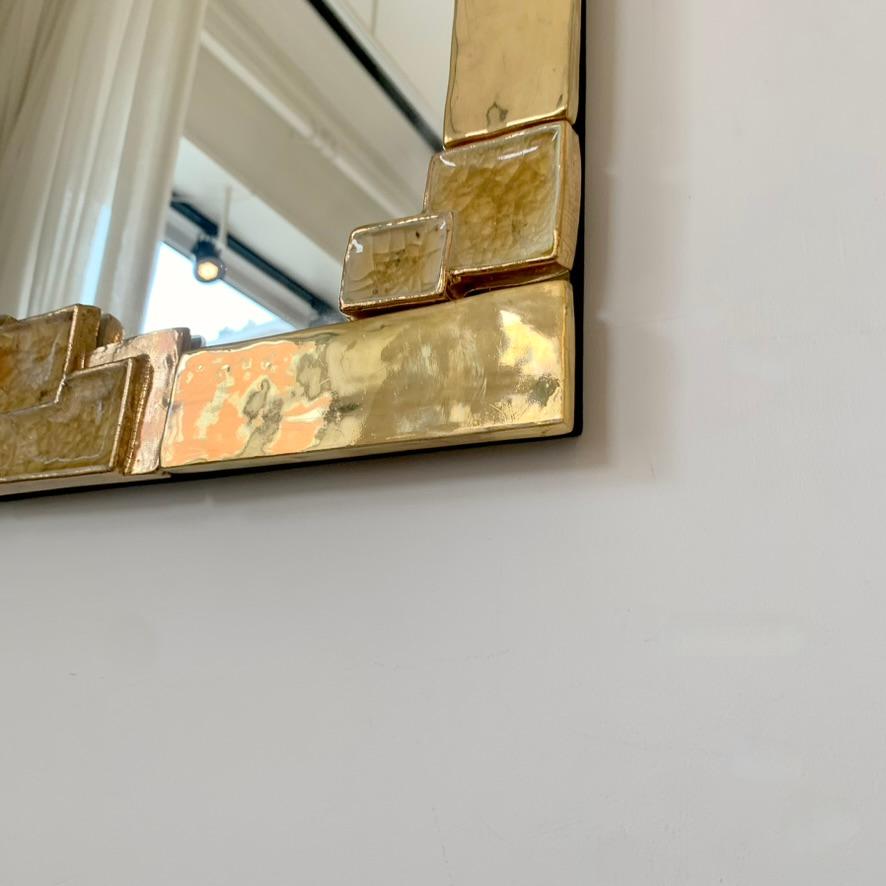 Mithé Espelt Atelier Large Gold Ceramic Mirror, circa 1990, France. 3