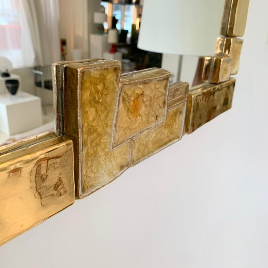 Mithé Espelt Atelier Large Gold Ceramic Mirror, circa 1990, France. 11