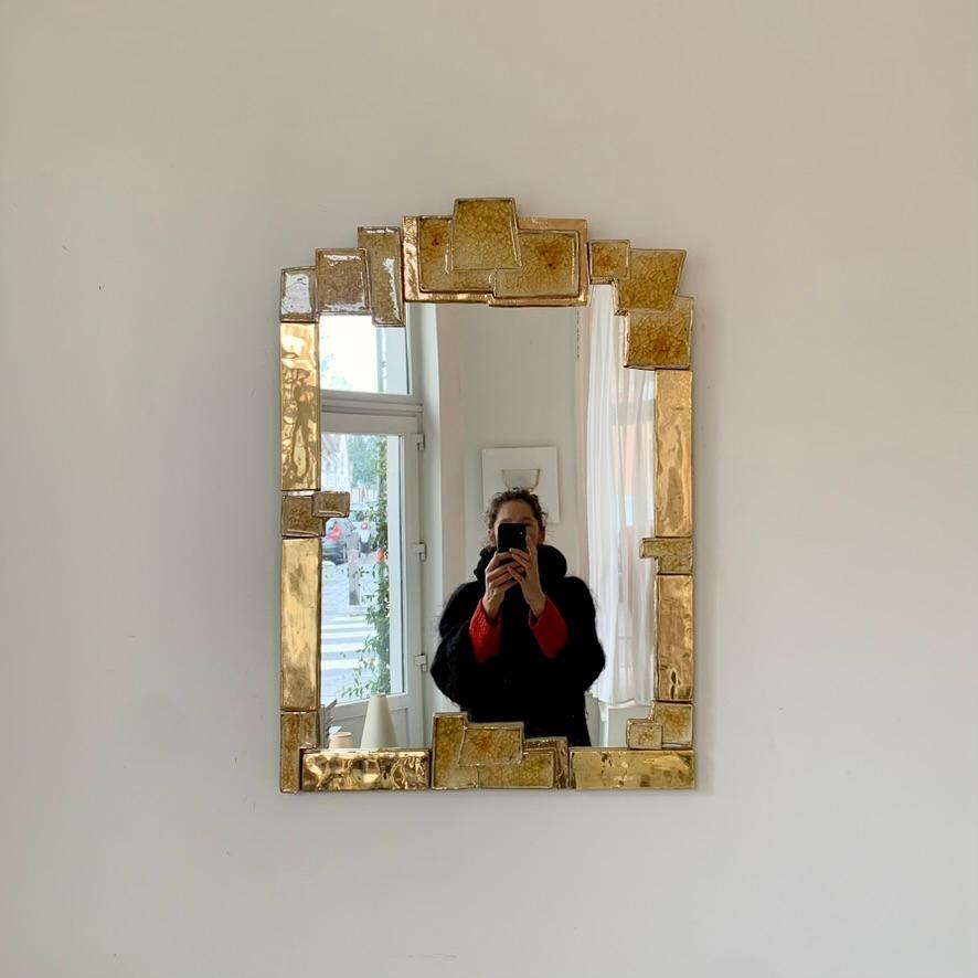 Mithé Espelt Atelier Large Gold Ceramic Mirror, circa 1990, France. 13