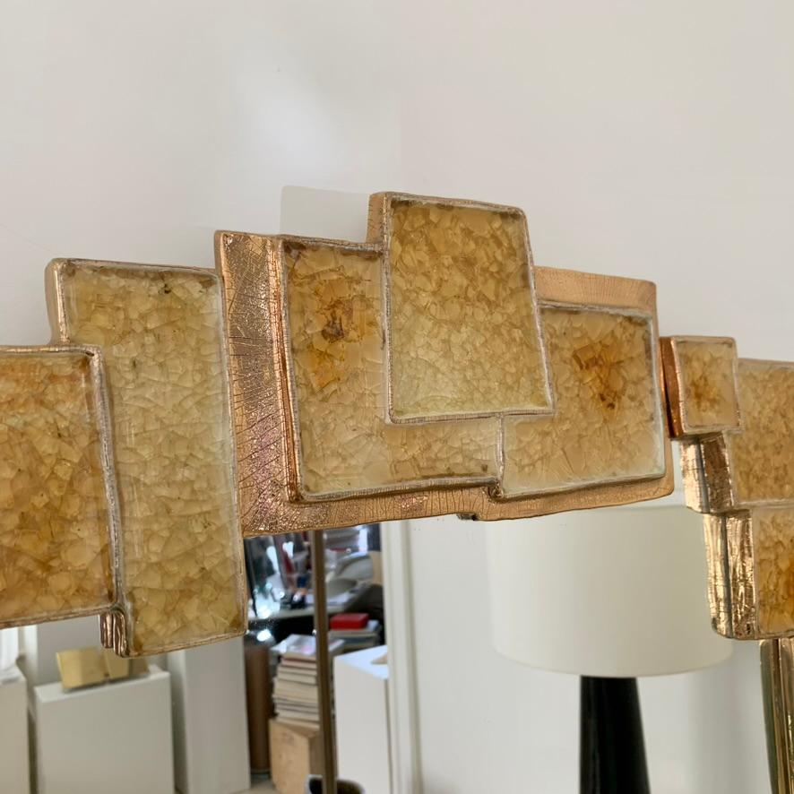 Mithé Espelt Atelier Large Gold Ceramic Mirror, circa 1990, France. In Good Condition In Brussels, BE