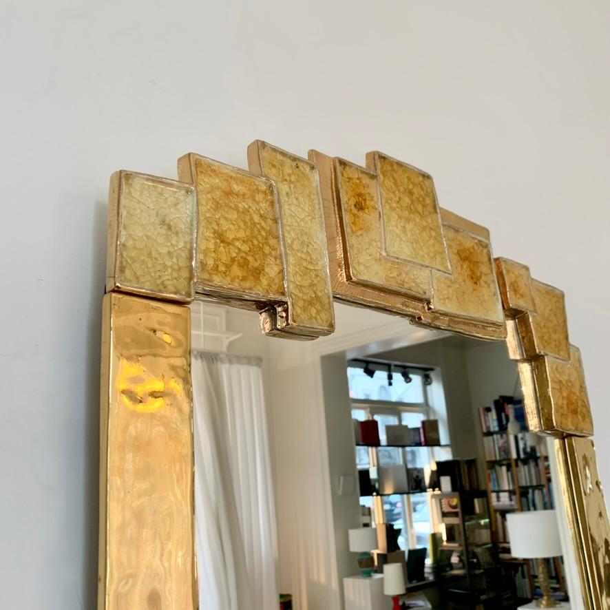 Late 20th Century Mithé Espelt Atelier Large Gold Ceramic Mirror, circa 1990, France.
