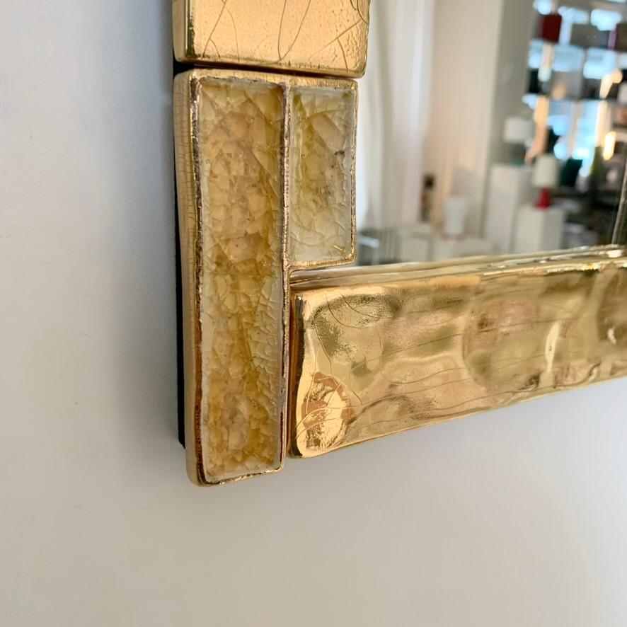 Mithé Espelt Atelier Large Gold Ceramic Mirror, circa 1990, France. 1