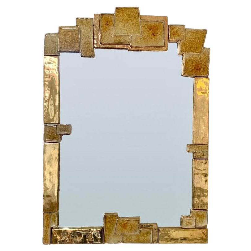 Mithé Espelt Atelier Large Gold Ceramic Mirror, circa 1990, France.