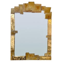 Mithé Espelt Atelier Large Gold Ceramic Mirror, circa 1990, France.
