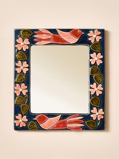 Mithé Espelt Bird and Blossom Mirror in Glazed Ceramic