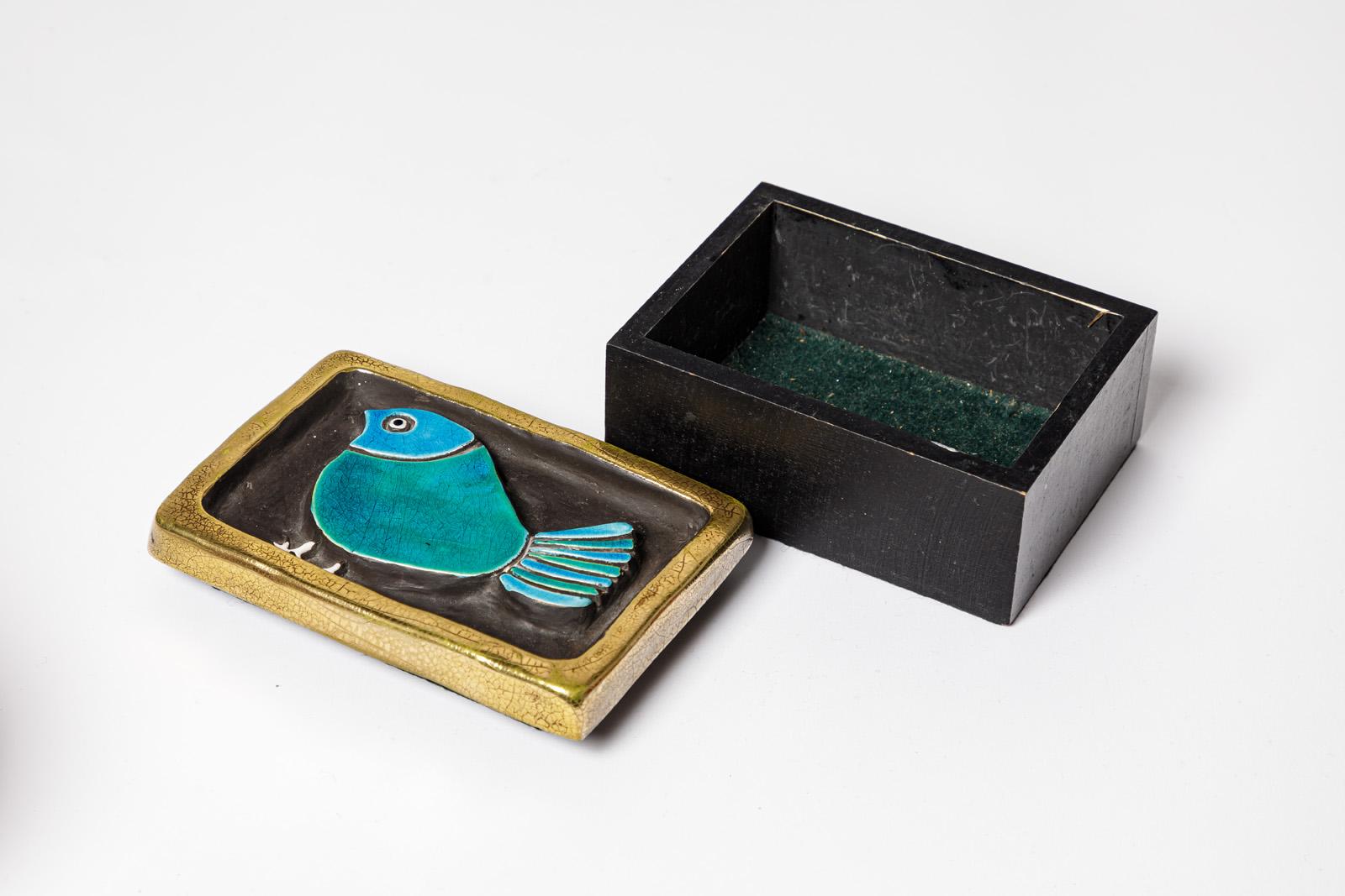 20ième siècle Mithé Espelt Bleu et Or XXème Boîte décorative à bijoux en céramique du milieu du siècle 1960
