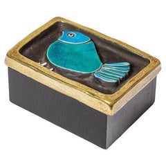 Mithé Espelt Blue and Gold XXth Mid-Century Ceramic Jewelry Decorative Box 1960