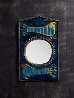 Mithe Espelt Blue Ceramic and Birds Decor Mirror