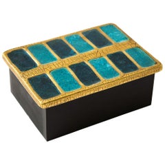 Mithé Espelt Box, Ceramic, Gold and Blue Fused Glass