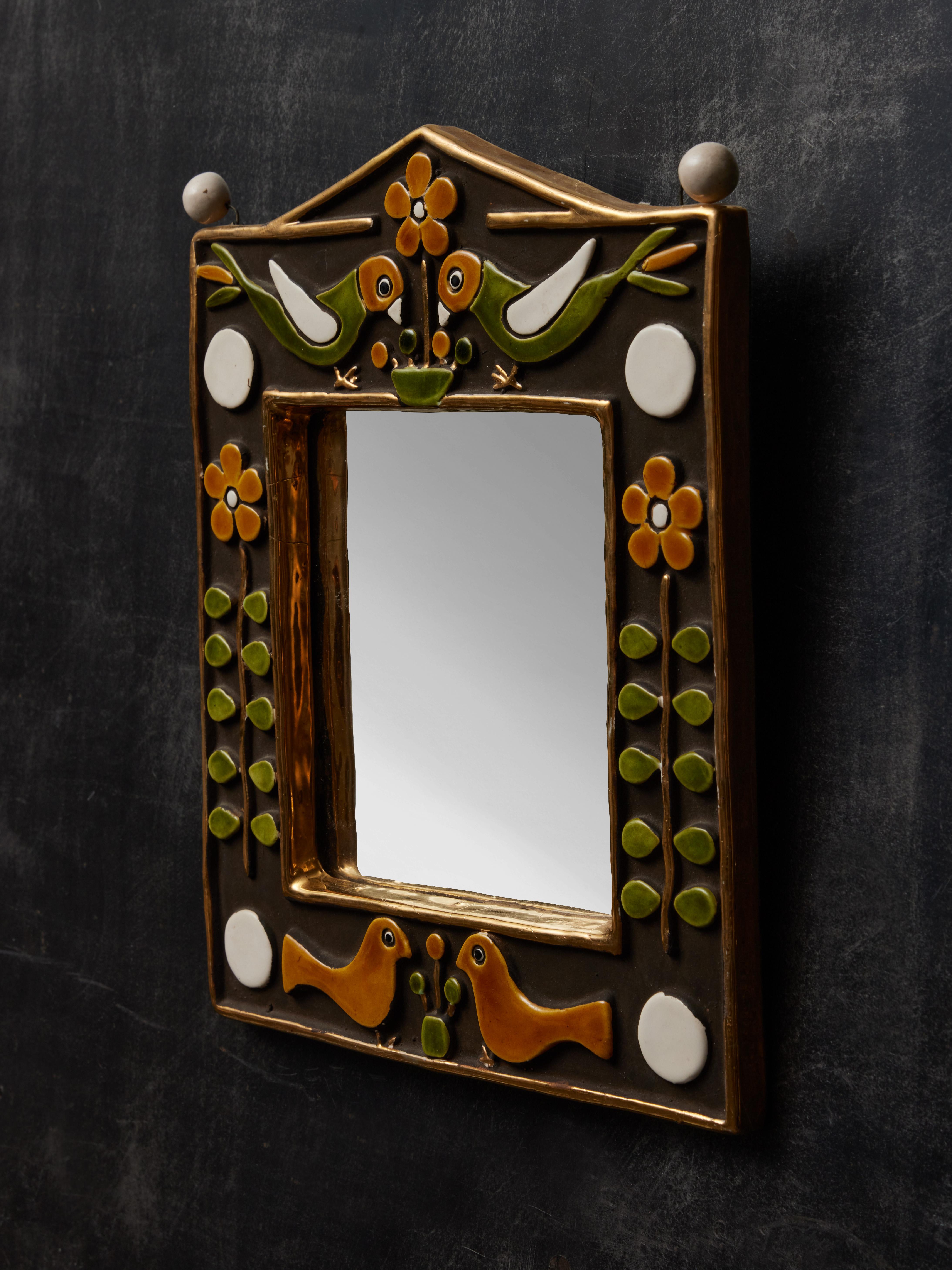 Mid-Century Modern Mithe Espelt Brown, Yellow and Gold Wall Miror 