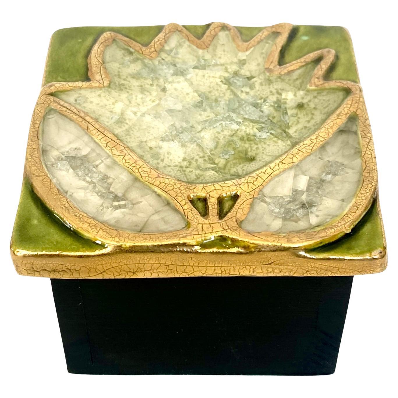 Mithe Espelt Ceramic and Fused Glass Jewelry Box France c 1968