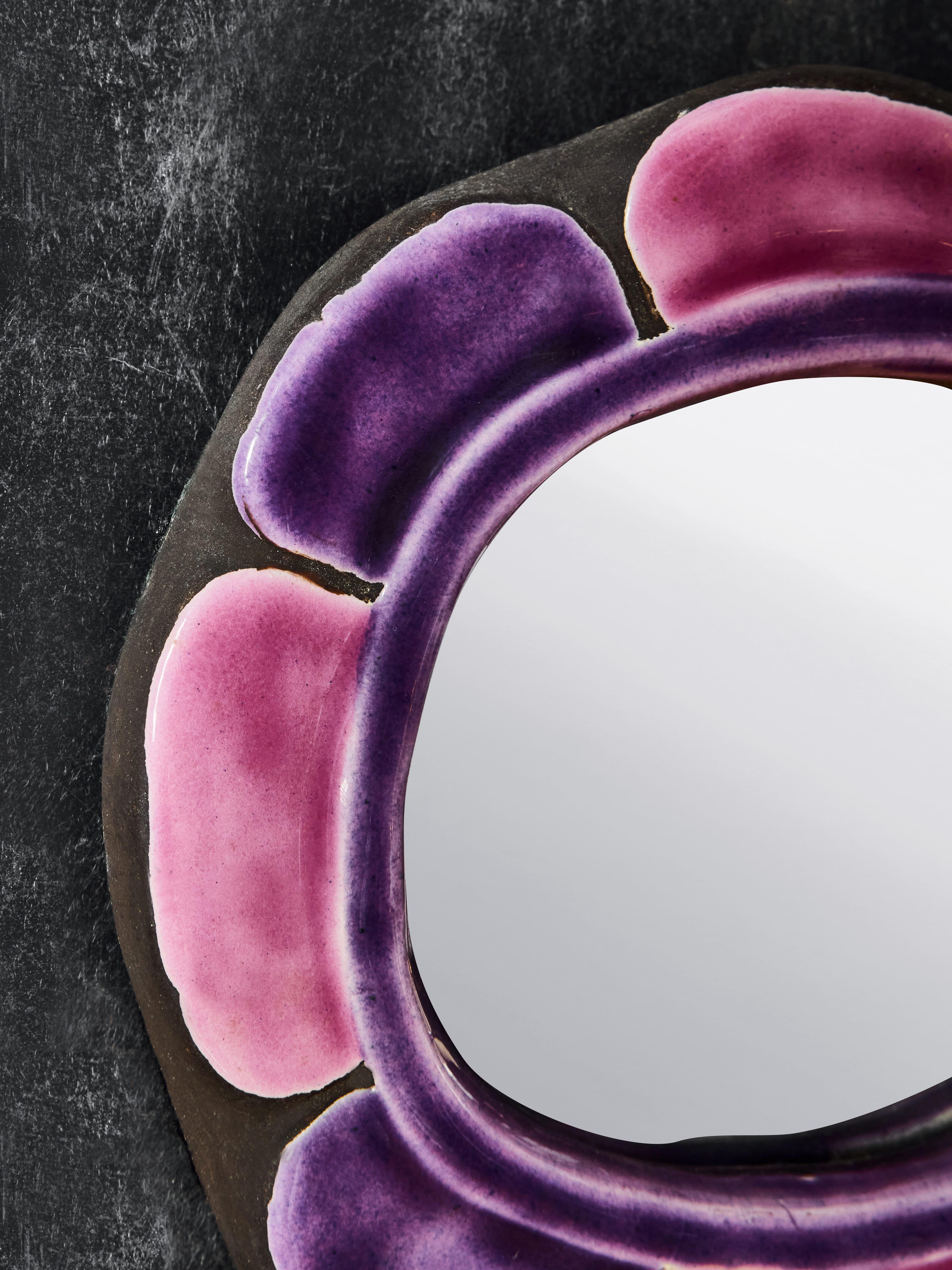 Français Mithé Espelt Miroir à fleurs en céramique en vente