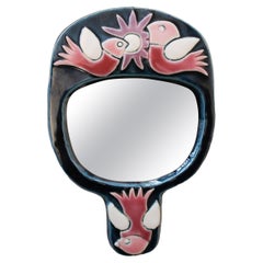 Miroir à main en céramique Mith Espelt, datant d'environ 1960, France
