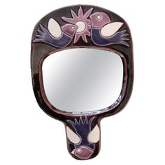 Mithé Espelt Ceramic Hand Mirror, circa 1960, France