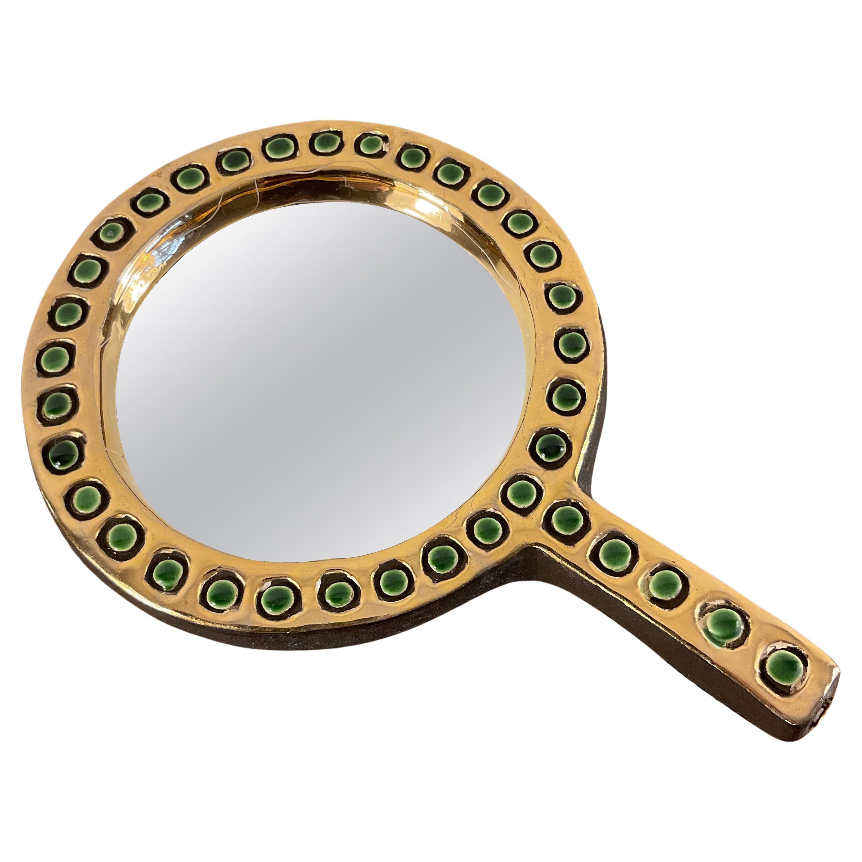 Mithé Espelt Ceramic Hand Mirror Model "Quadrille" circa 1952