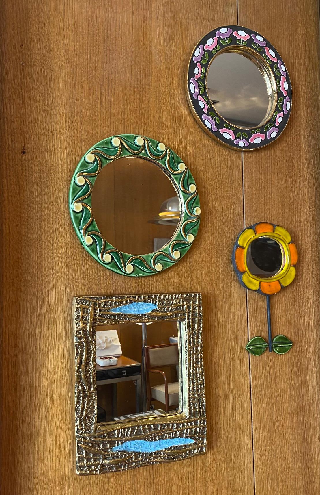 French Mithé Espelt Ceramic Mirror, France, 1960s