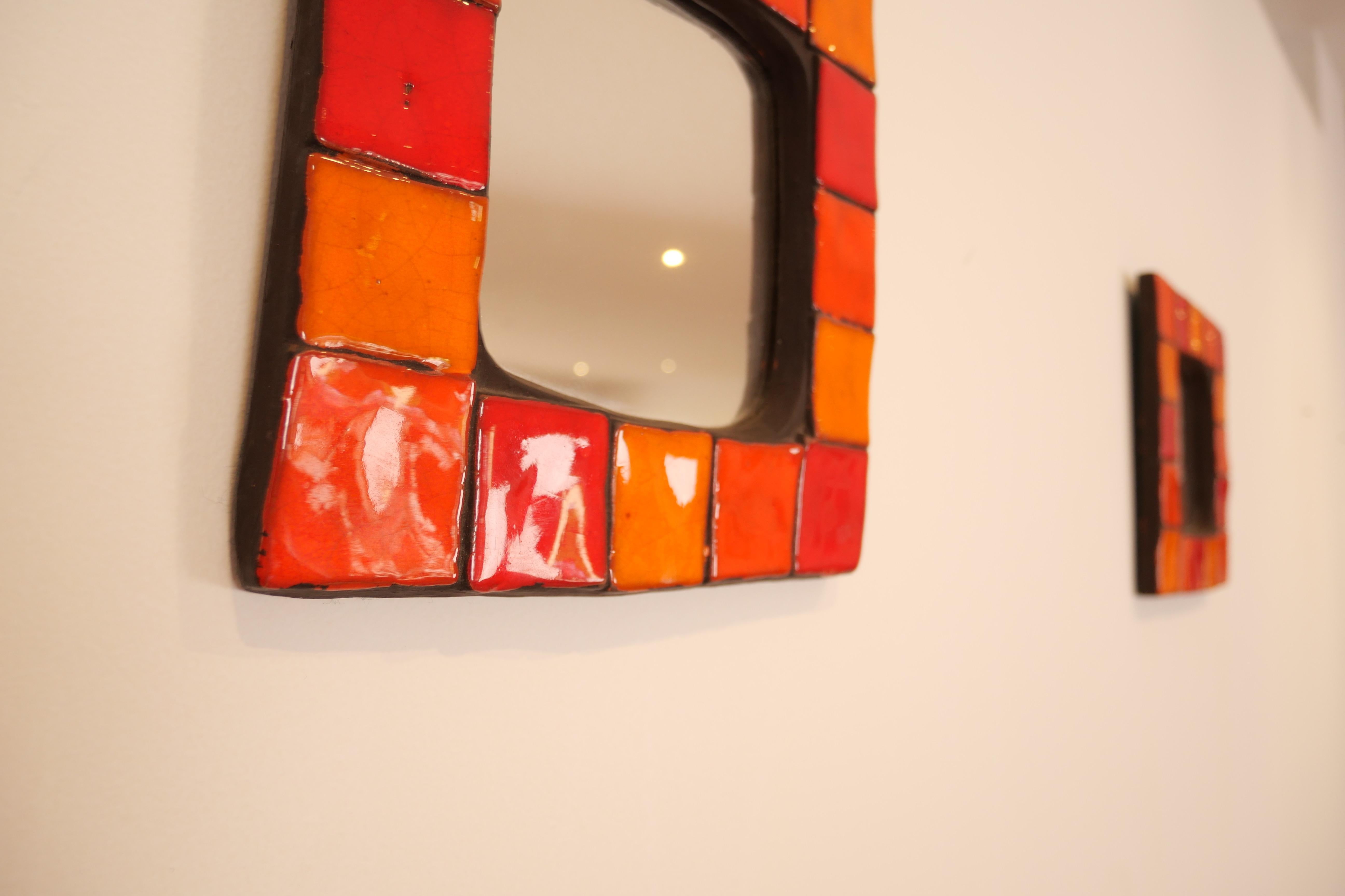 Mithe Espelt Ceramic Mirror in Various Shades of Red and Orange 60's For Sale 1