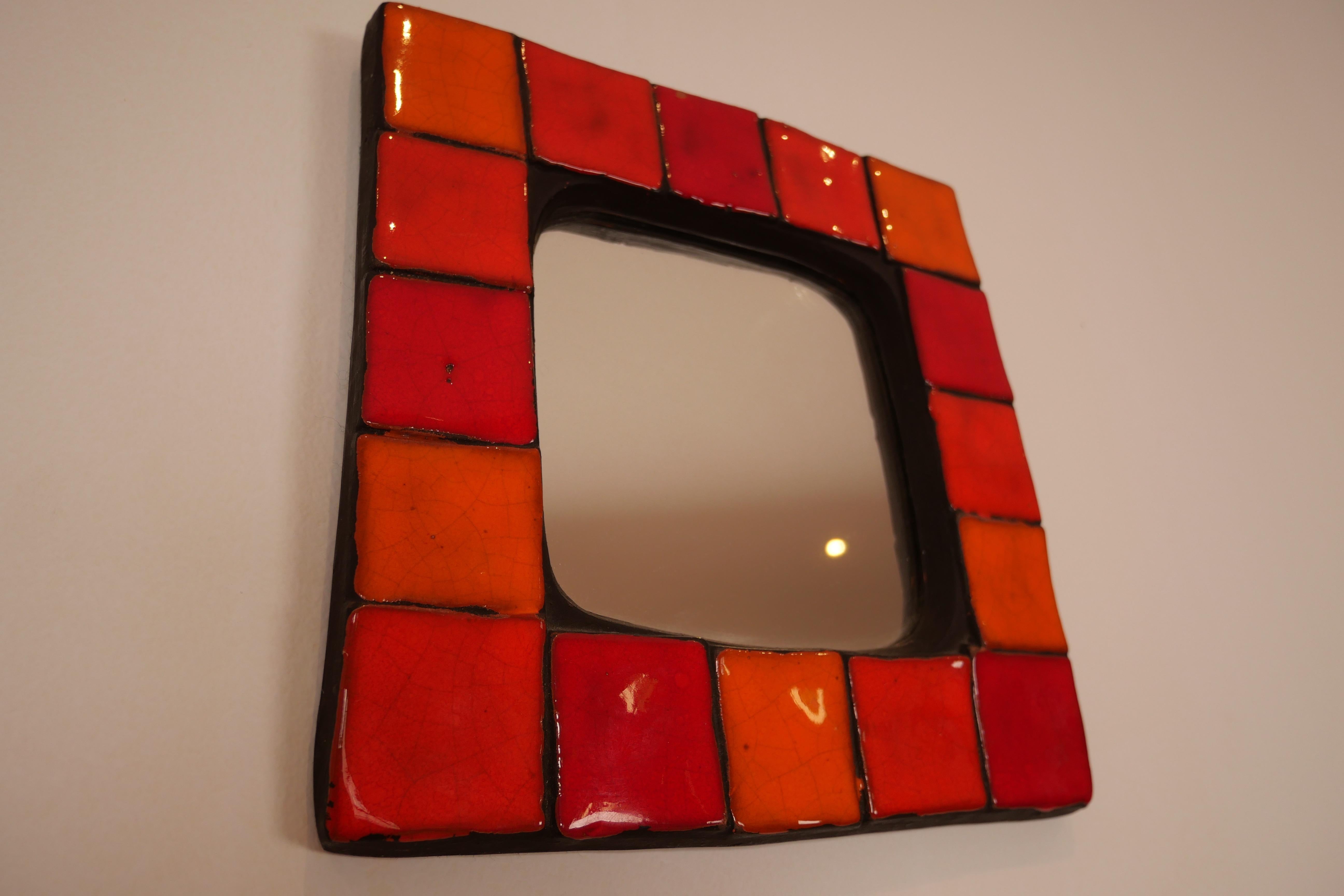 Mithe Espelt Ceramic Mirror in Various Shades of Red and Orange 60's For Sale 7