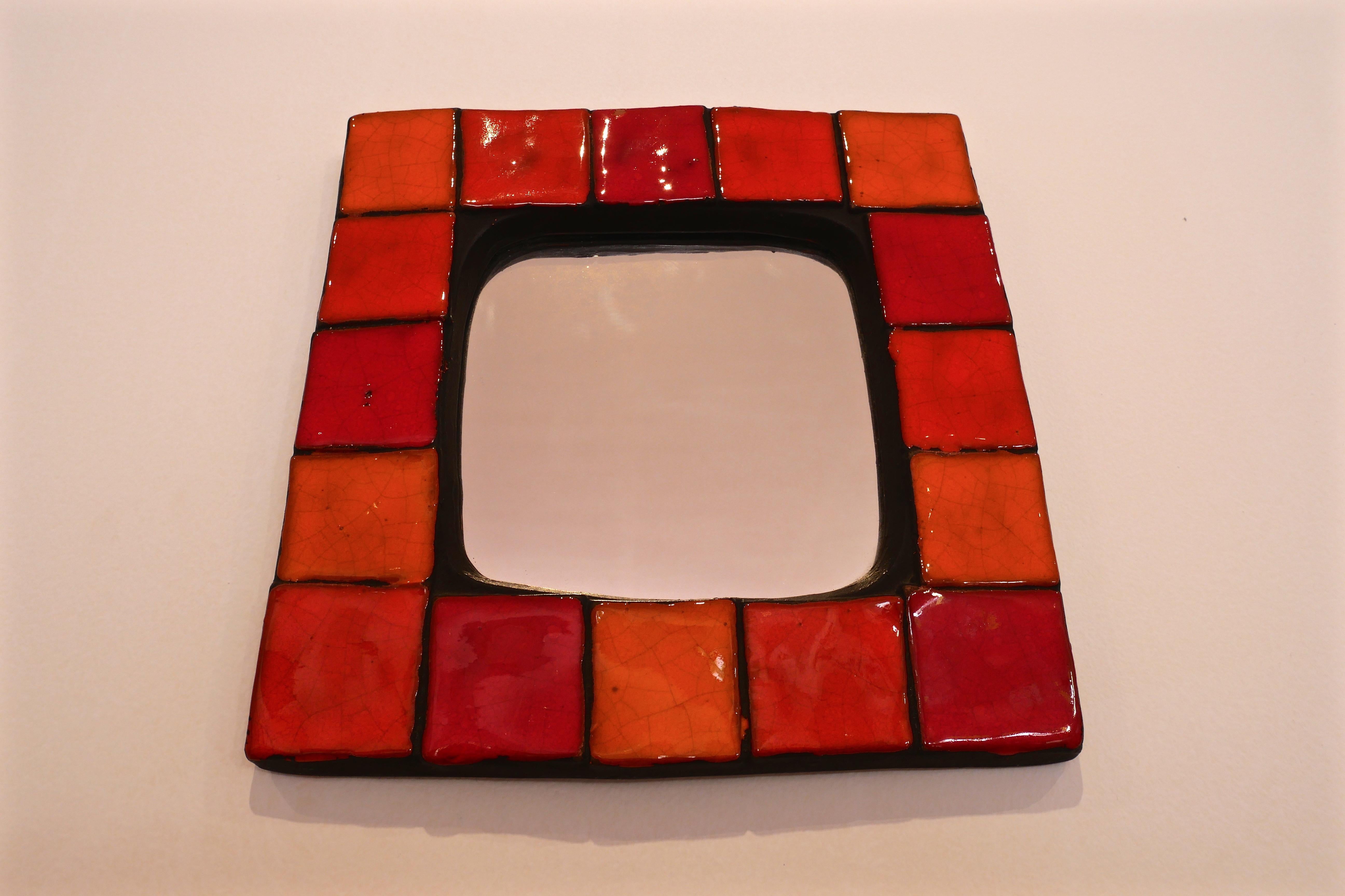 Mithe Espelt Ceramic Mirror in Various Shades of Red and Orange 60's For Sale 8