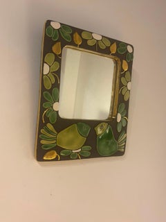 Mithé Espelt Ceramic Mirror with Birds and Flowers, France c. 1970