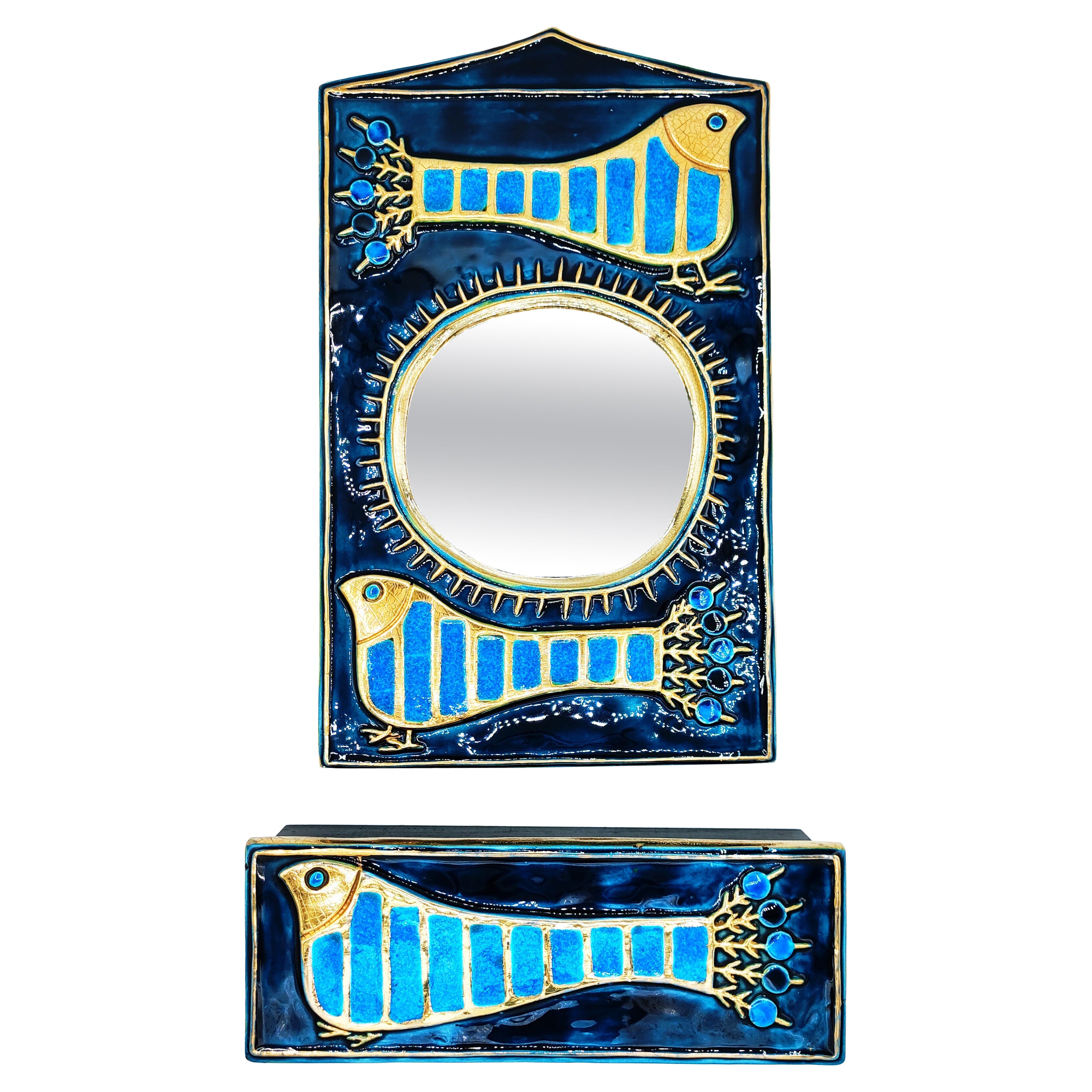 Mithé Espelt Miroir et boîte en céramique, France, années 1960