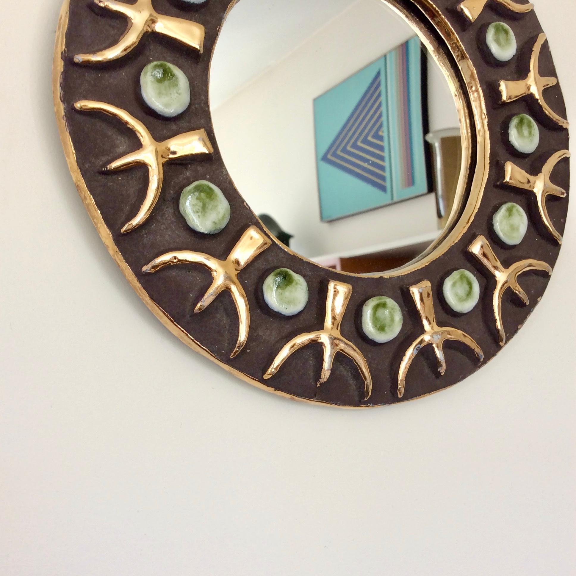 Mid-Century Modern Mithe Espelt Ceramic Wall Mirror, circa 1970, France
