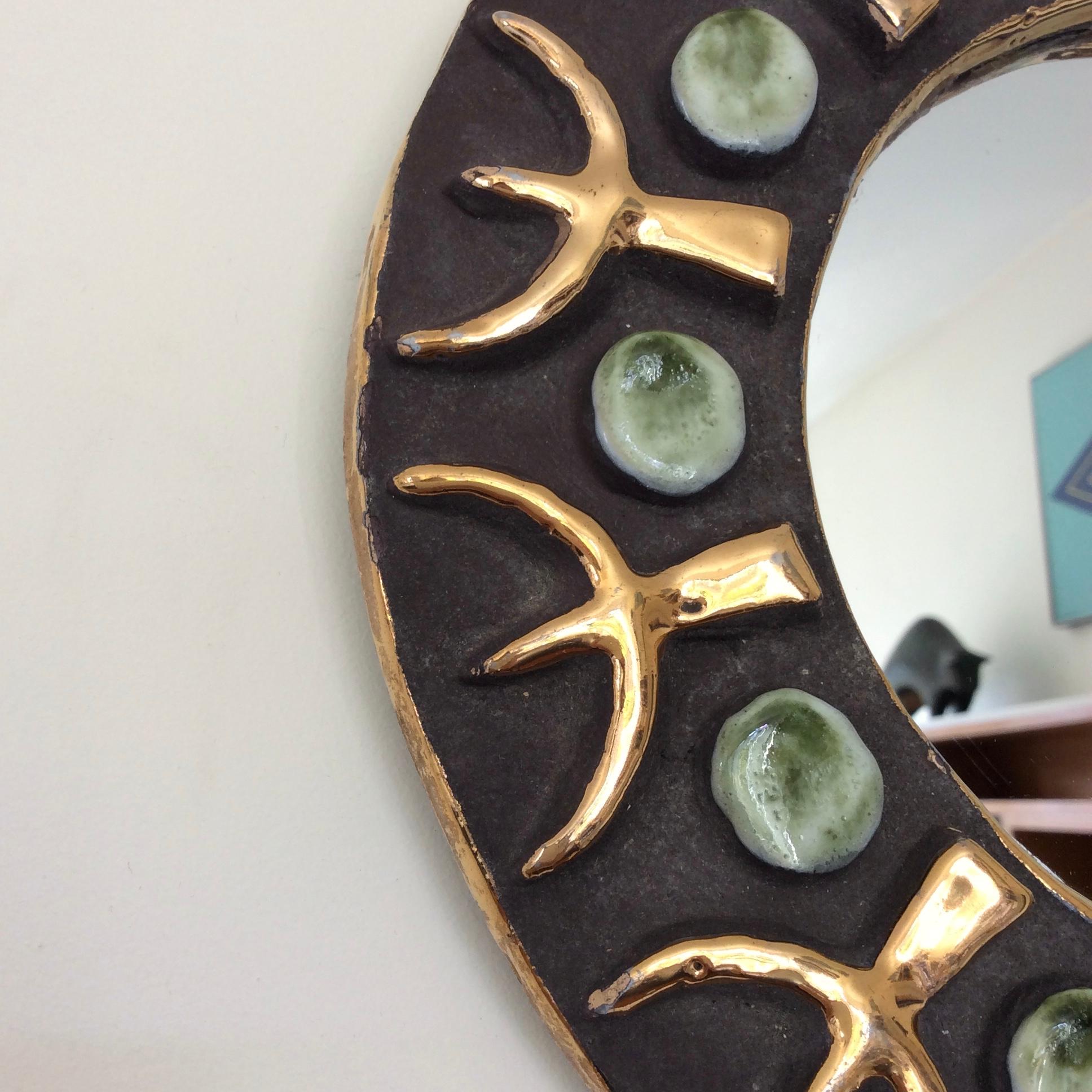 French Mithe Espelt Ceramic Wall Mirror, circa 1970, France