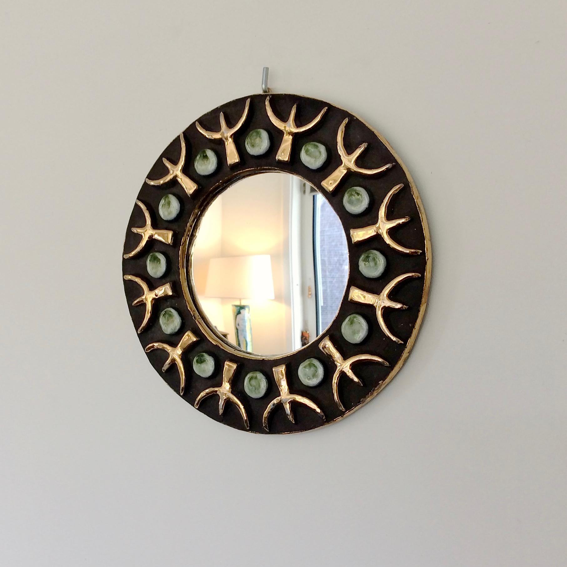 Mithe Espelt Ceramic Wall Mirror, circa 1970, France In Good Condition In Brussels, BE