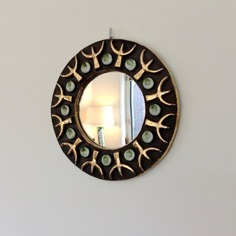 Late 20th Century Mithe Espelt Ceramic Wall Mirror, circa 1970, France For Sale