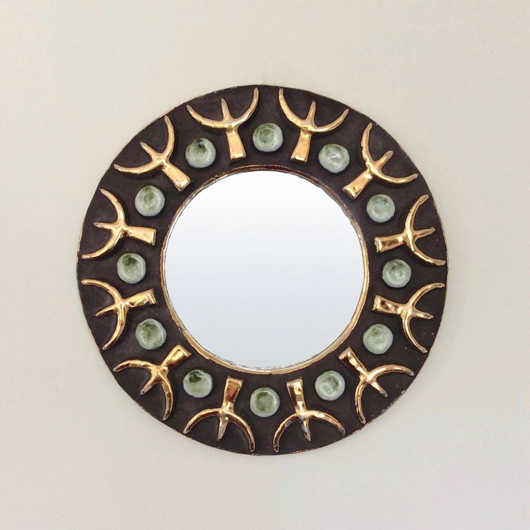 Mithe Espelt Ceramic Wall Mirror, circa 1970, France For Sale 2