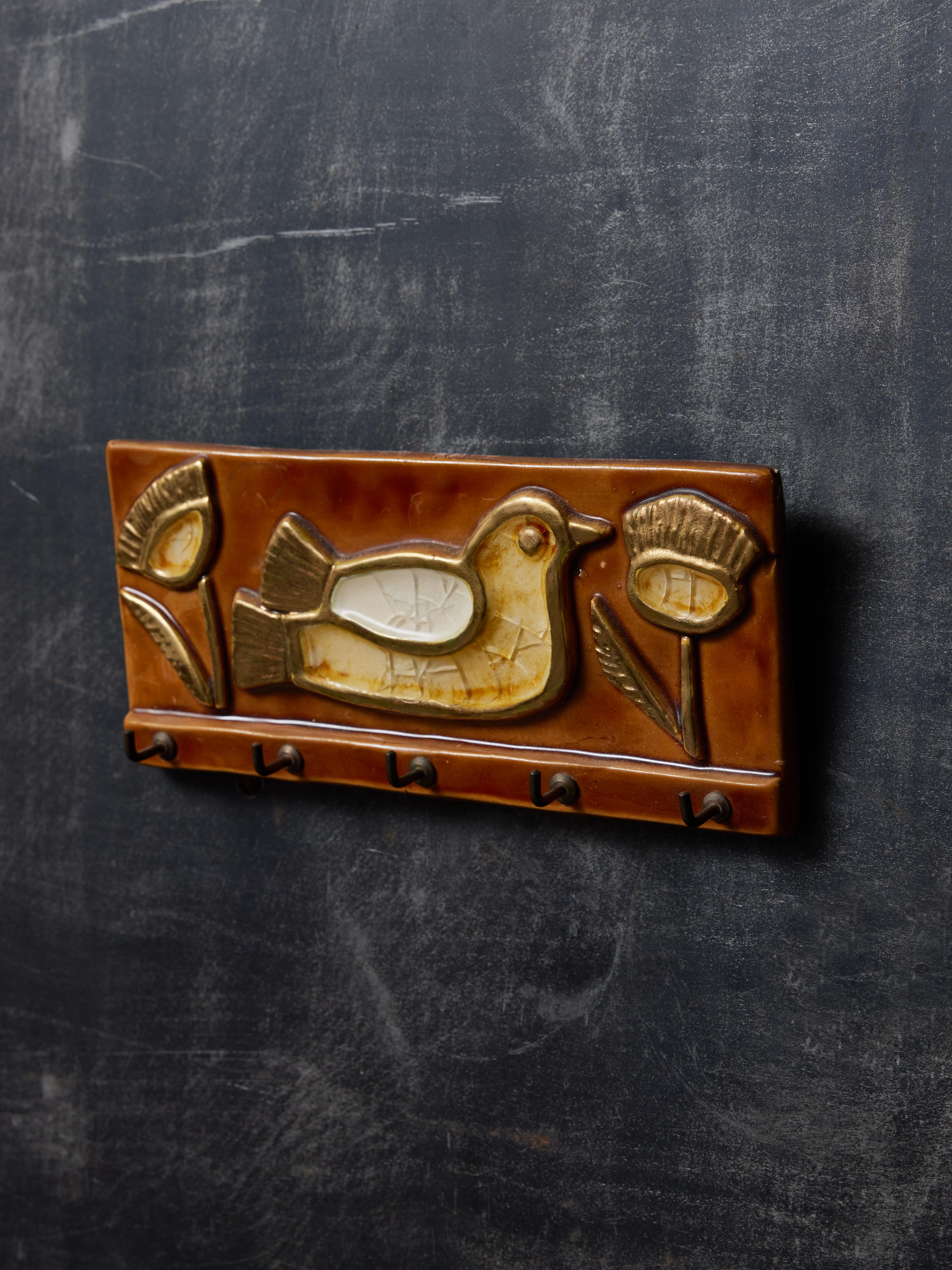Mid-Century Modern Mithe Espelt Ceramic Wall Mounted Keys Holder For Sale